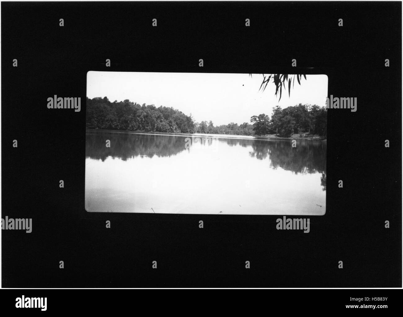 Dieses Foto zeigt eine ruhige Seeszene und fängt die natürliche Schönheit und die ruhige Umgebung des Ortes ein. Das Bild zeigt wahrscheinlich einen reflektierenden Wasserkörper, der von natürlichen Landschaften umgeben ist. Stockfoto