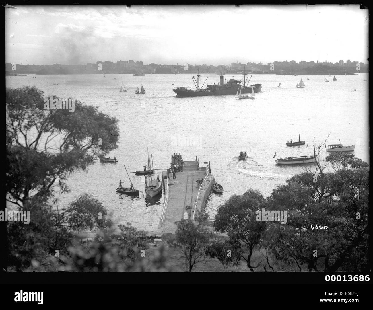 Bradleys Head Wharf liegt am Hafen von Sydney, bietet malerische Ausblicke und ist ein wichtiger Punkt für maritime Aktivitäten. Der Standort ist bekannt für seine Rolle in den Bereichen Tourismus, Transport und Hafenentwicklung in Sydney, Australien. Stockfoto