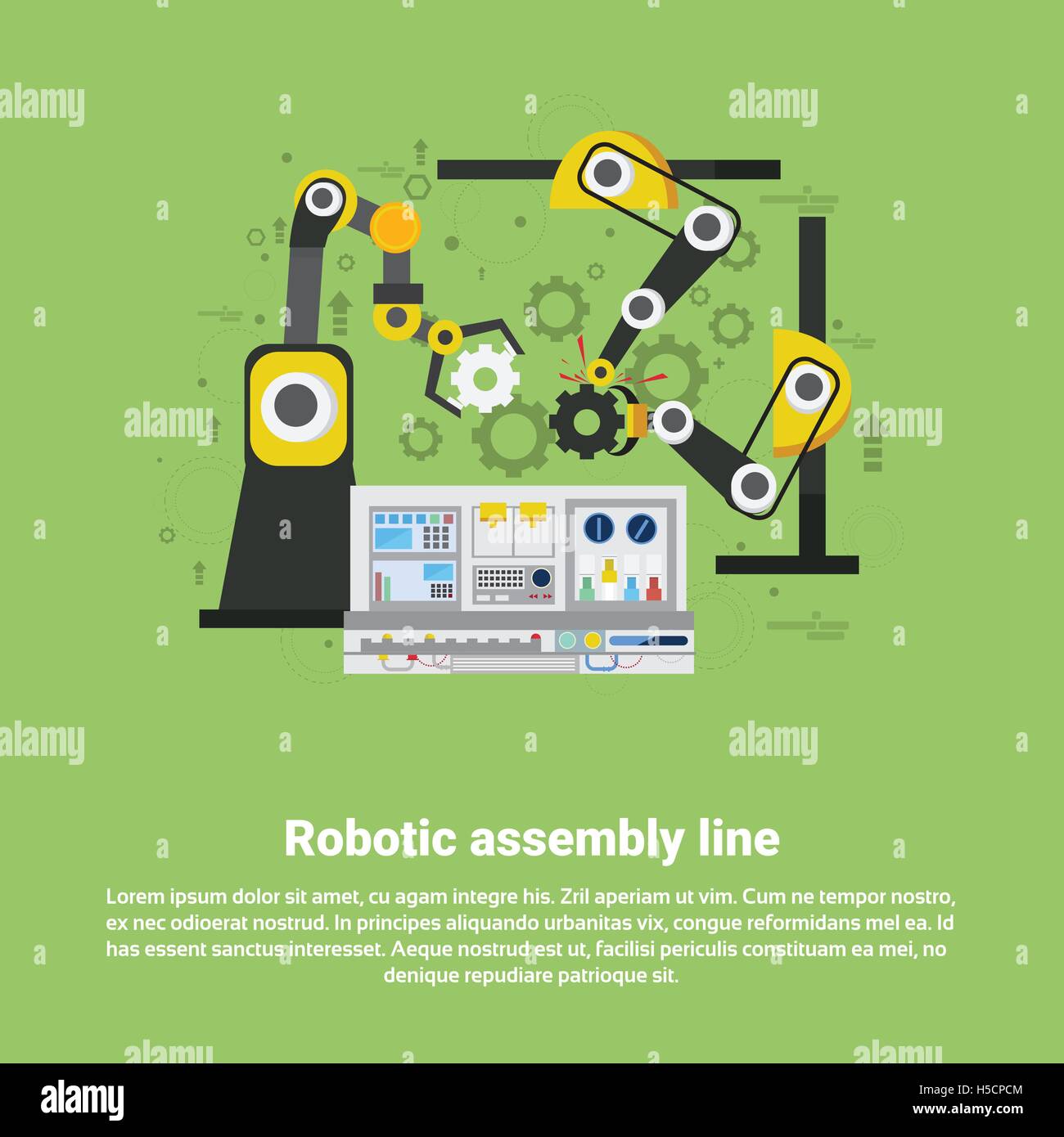 Roboter-Fließband Industrieautomation Industrie Produktion Web-Banner Stock Vektor