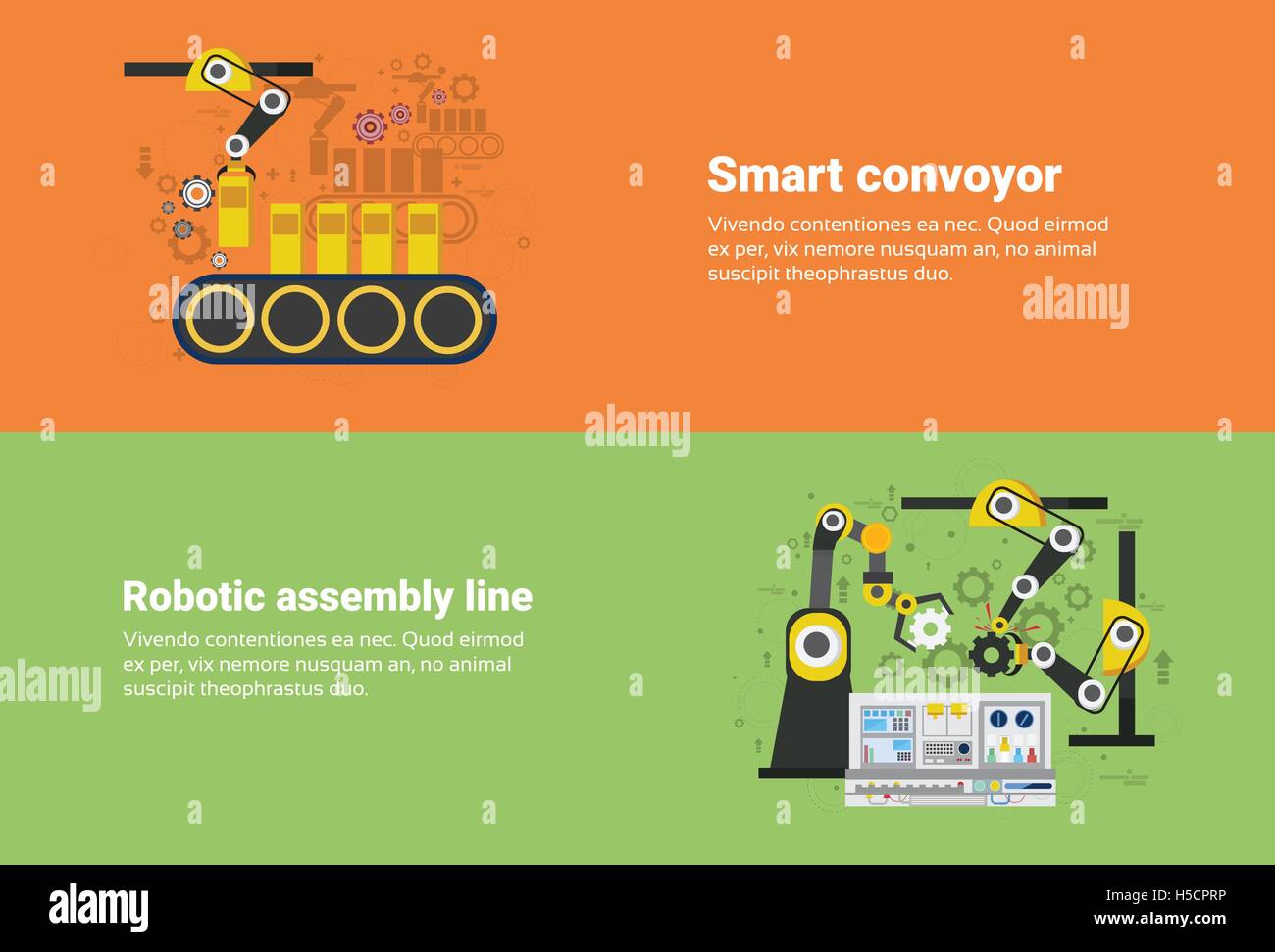 Intelligente Fördertechnik, Roboter Fließband Industrieautomation Industrie Produktion Web-Banner Stock Vektor