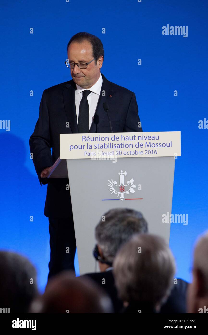 Paris, Frankreich. 20. Oktober 2016. Das Ministertreffen zur Stabilisierung von Mosul, Donnerstag, 20 Oktober, Quai d ' Orsay, Paris, der französische Präsident Francois Hollande. Bildnachweis: Ania Freindorf/Alamy Live-Nachrichten Stockfoto