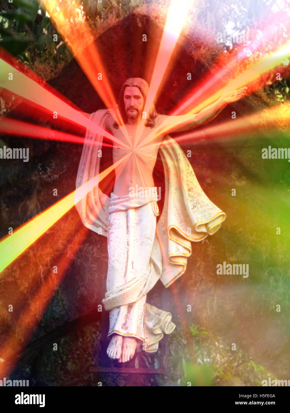Eine metaphorische Bild zeigt macht heilenden Energien durch das Herz Jesu Stockfoto