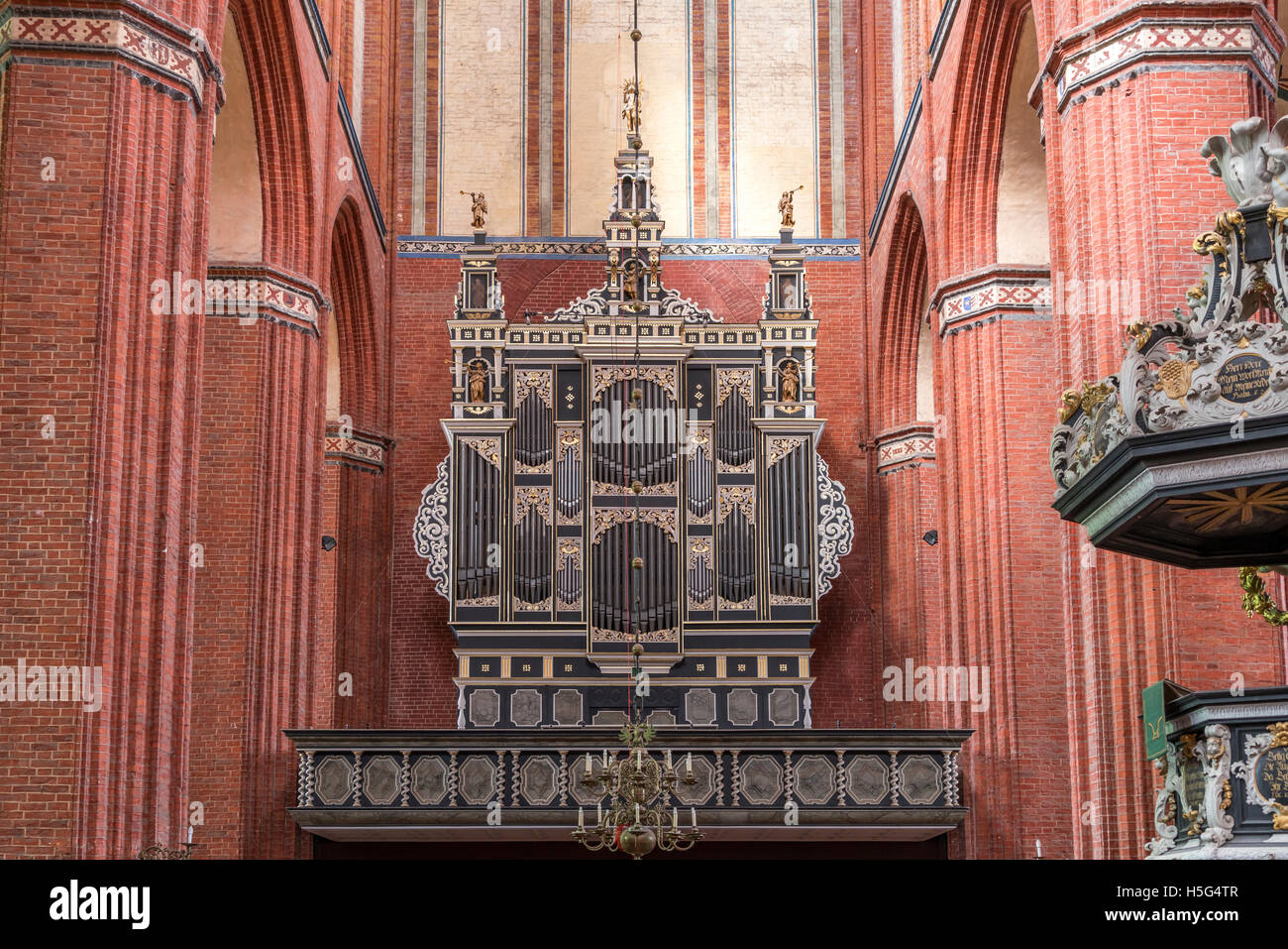 St. Nikolaus Kirche Orgel, Hansestadt Wismar, Mecklenburg-Vorpommern, Deutschland Stockfoto