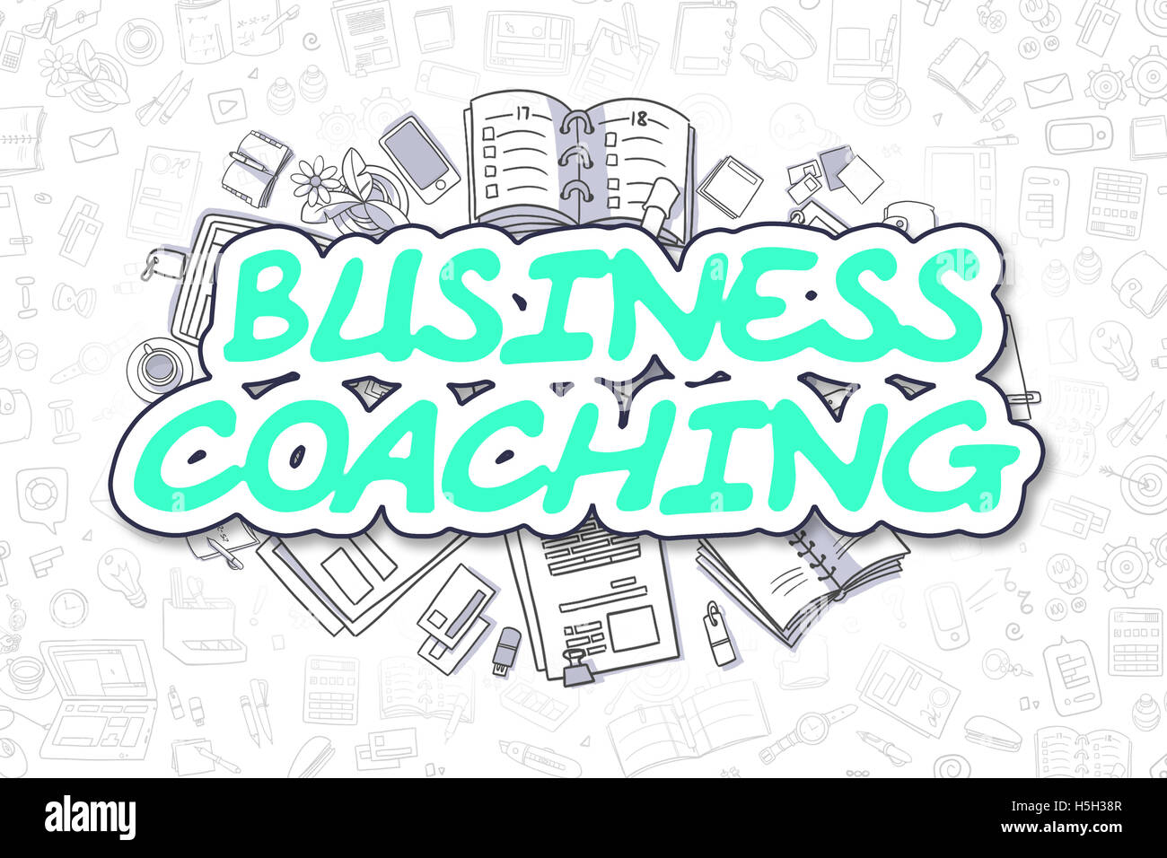 Business-Coaching - Doodle grünen Text. Business-Konzept. Stockfoto