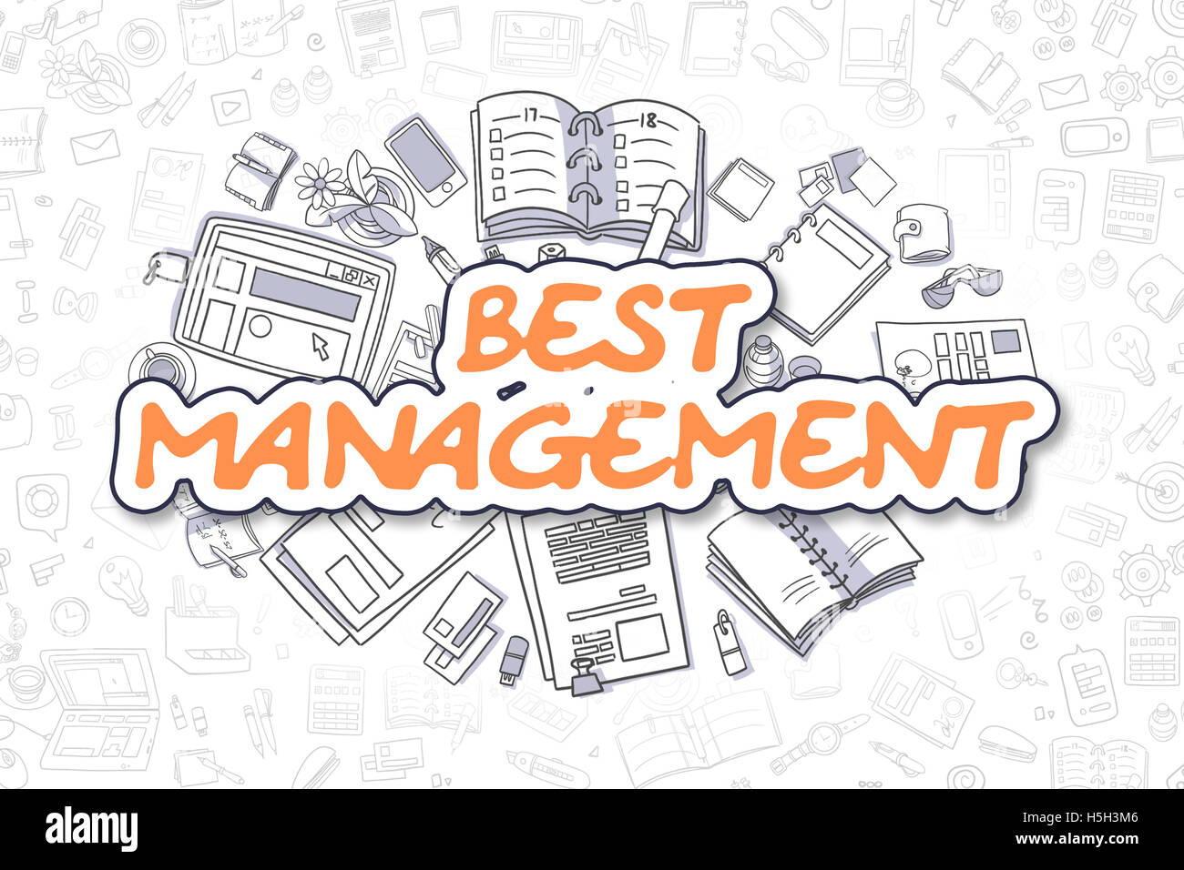 Best Management - Doodle Orange Text. Business-Konzept. Stockfoto