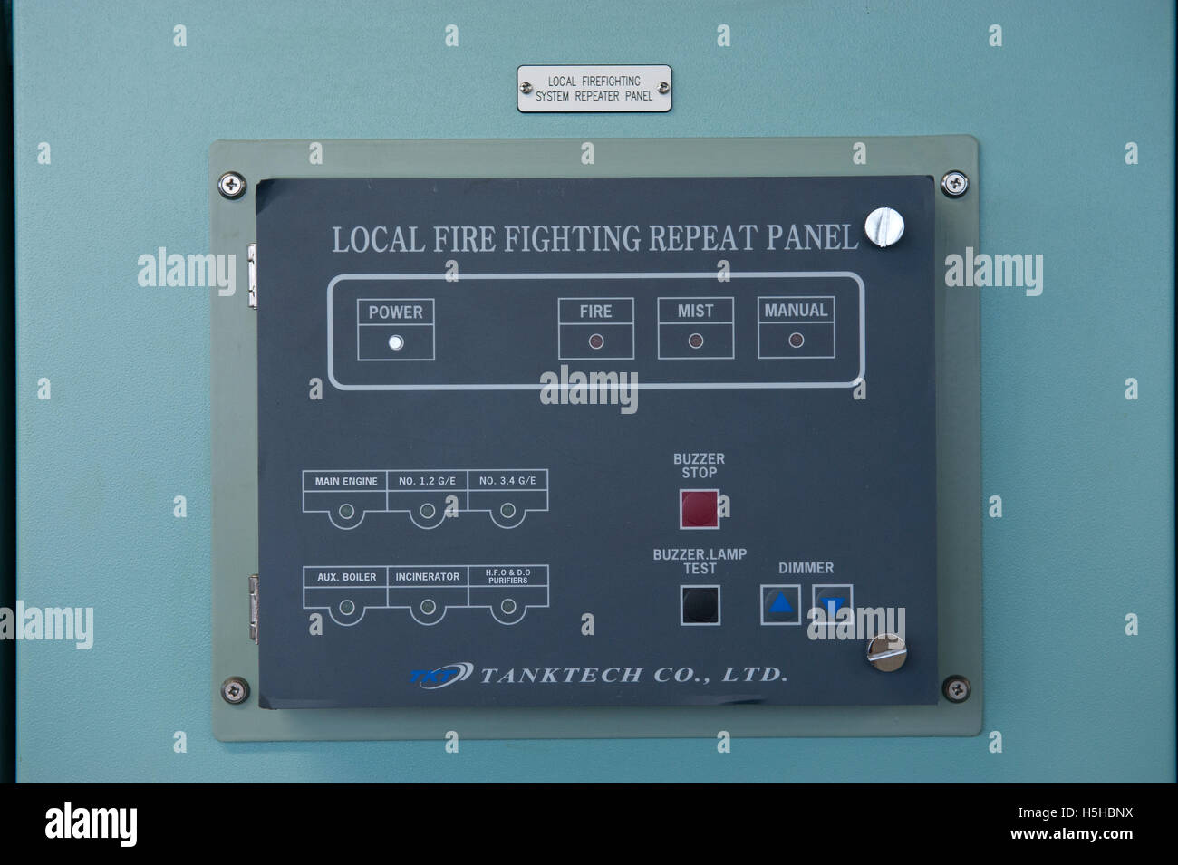 Brandbekämpfung Repeater Panel auf Schiffs-Brücke Stockfoto