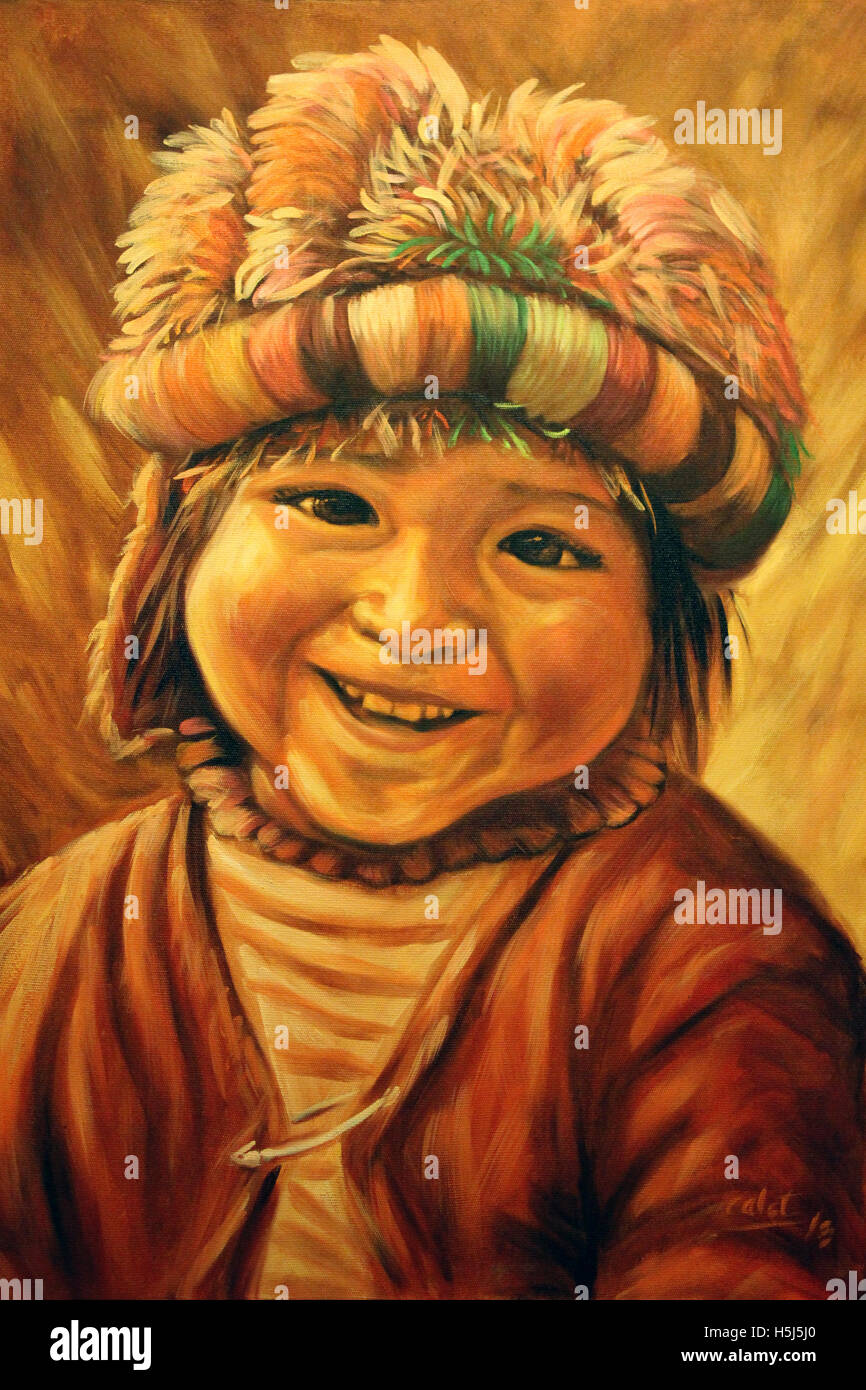 Gemälde zeigen lächelnd peruanische Mädchen Stockfoto