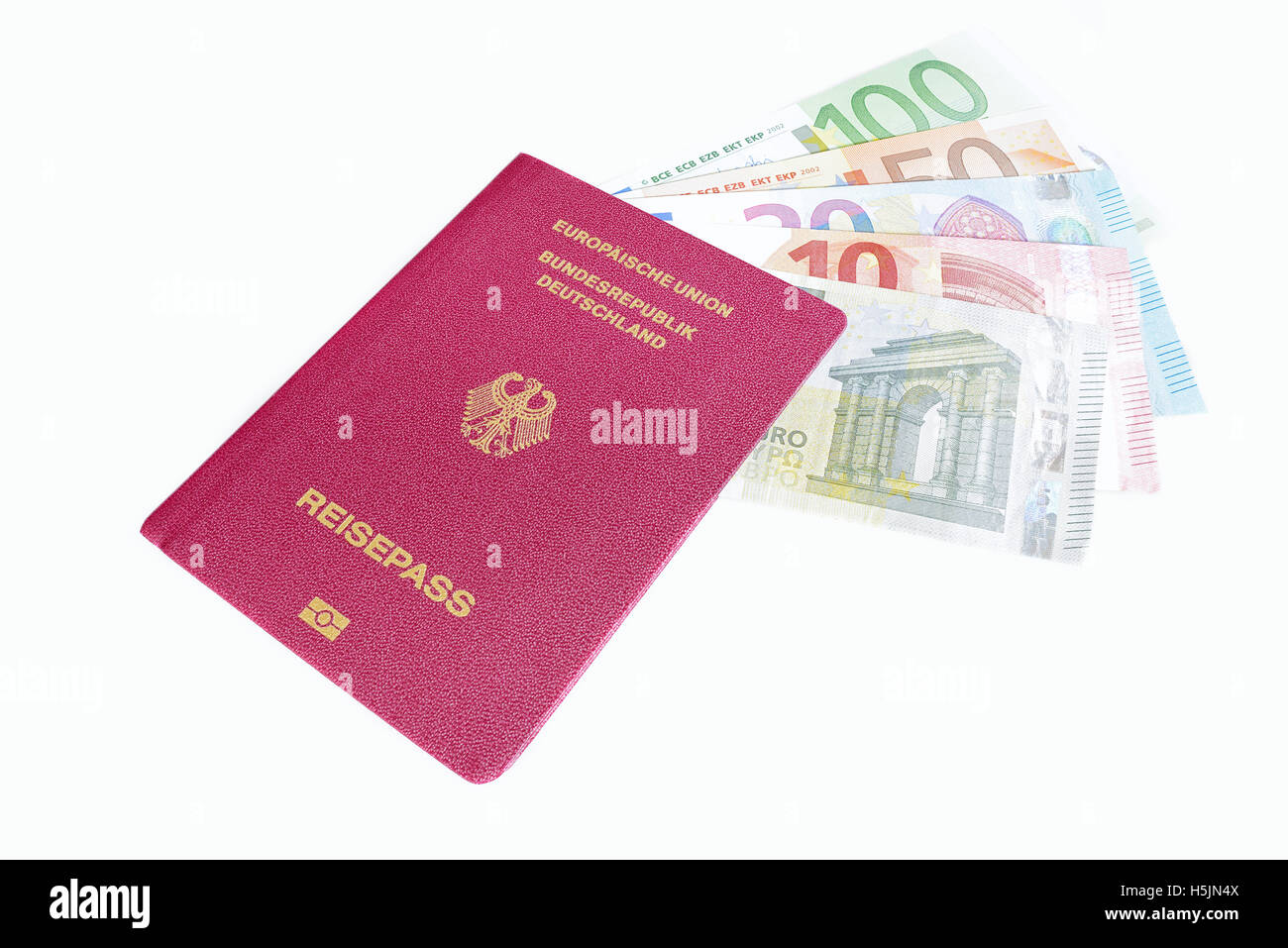 Deutschen Pass und Euro Rechnungen Stockfoto Deutschen Pass und Euro Rechnungen Stockfoto