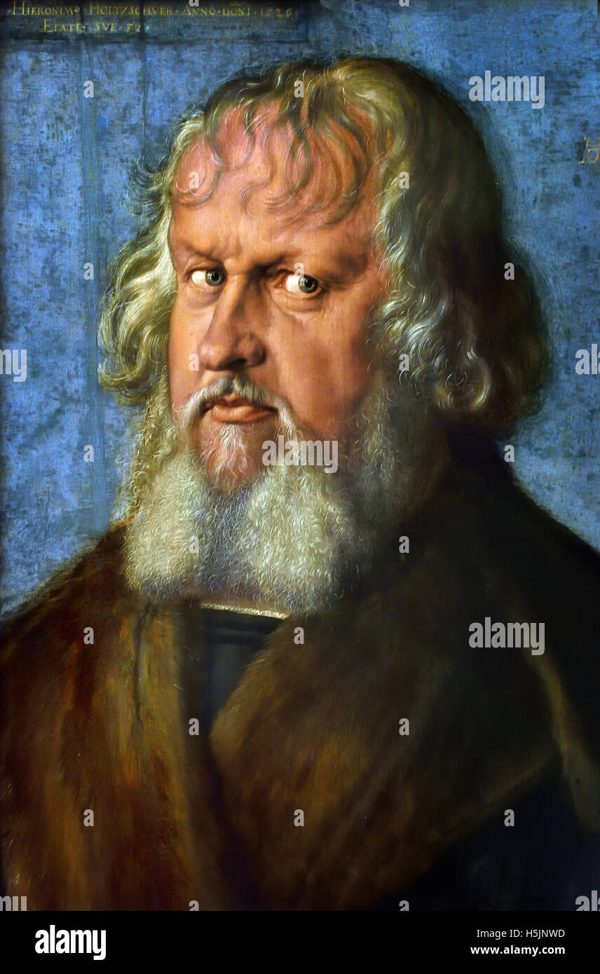 Hieronymus Holzschuher (1469-1529) Albrecht Dürer 1471 - 1528 Deutsch Deutschland Hieronymus Holzschuher war ein Nürnberger Patrizier aus der Familie Holzschuher, einem der ältesten Stadträte der Stadt, der ein europaweit tätiges Handelsunternehmen leitete. Stockfoto
