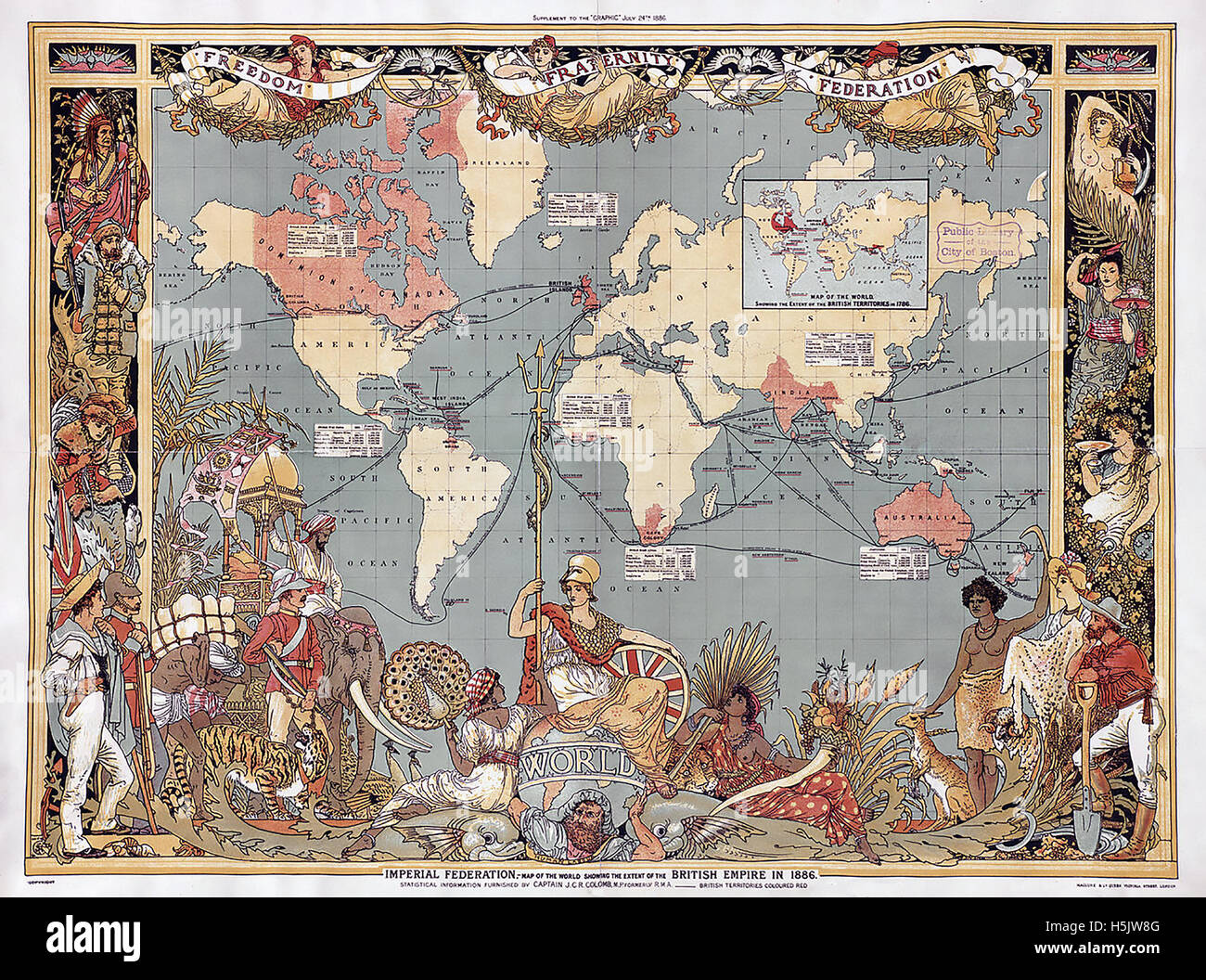 BRITISH EMPIRE MAP 1886 als Ergänzung zu The Graphic Magazin in diesem Jahr Stockfoto
