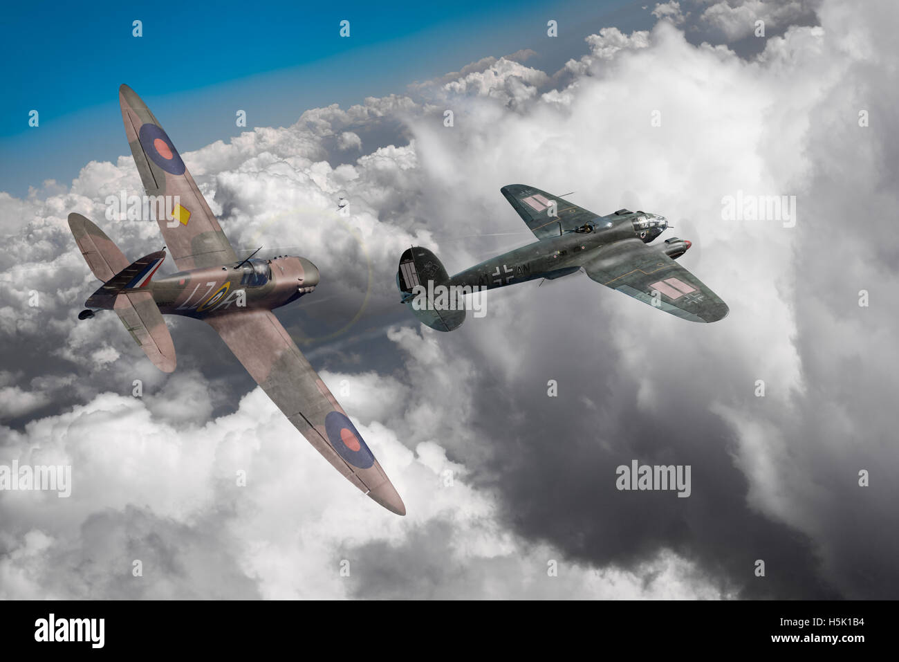 Die Luftwaffe massierten Bombenangriffe auf London am 15. September 1940 wurden durch RAF Fighter Command aufgebrochen. Stockfoto