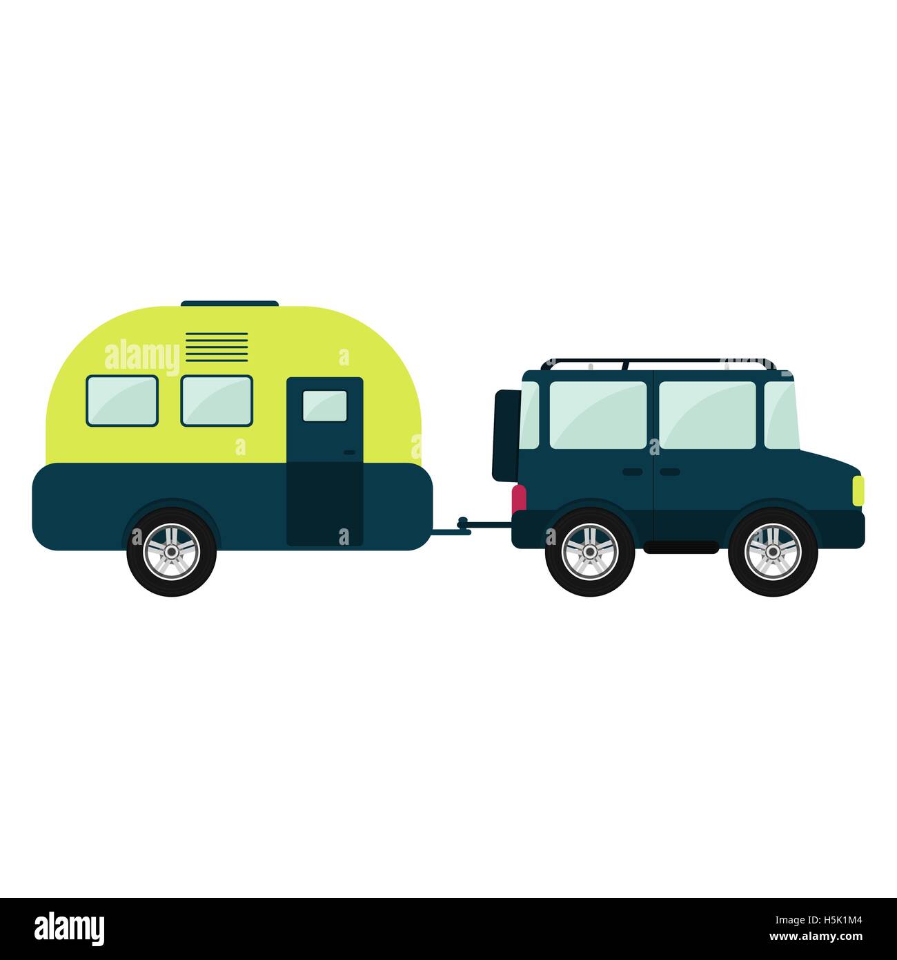4 x 4 Auto ziehen eines Anhängers. Isoliert. Weißen Hintergrund. Stock Vektor