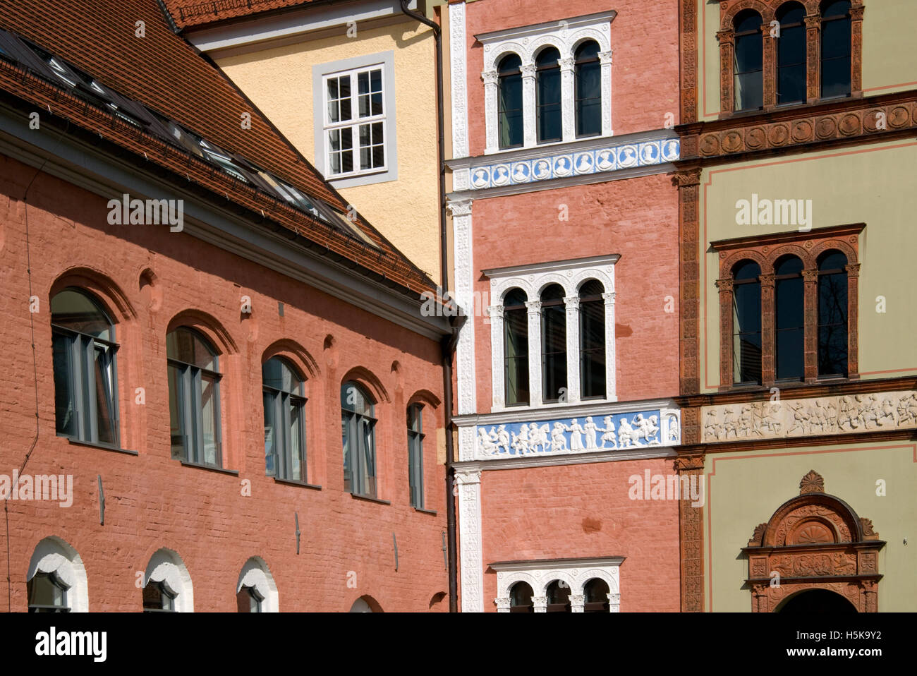 Fassaden der Gebäude in der alten Stadt Wismar, Mecklenburg-Vorpommern Stockfoto