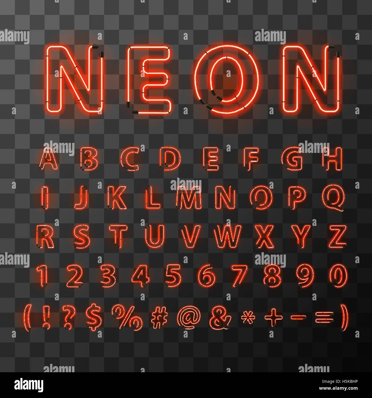 Leuchtend roter Neon Buchstaben Schrift auf transparentem Hintergrund  Stock-Vektorgrafik - Alamy