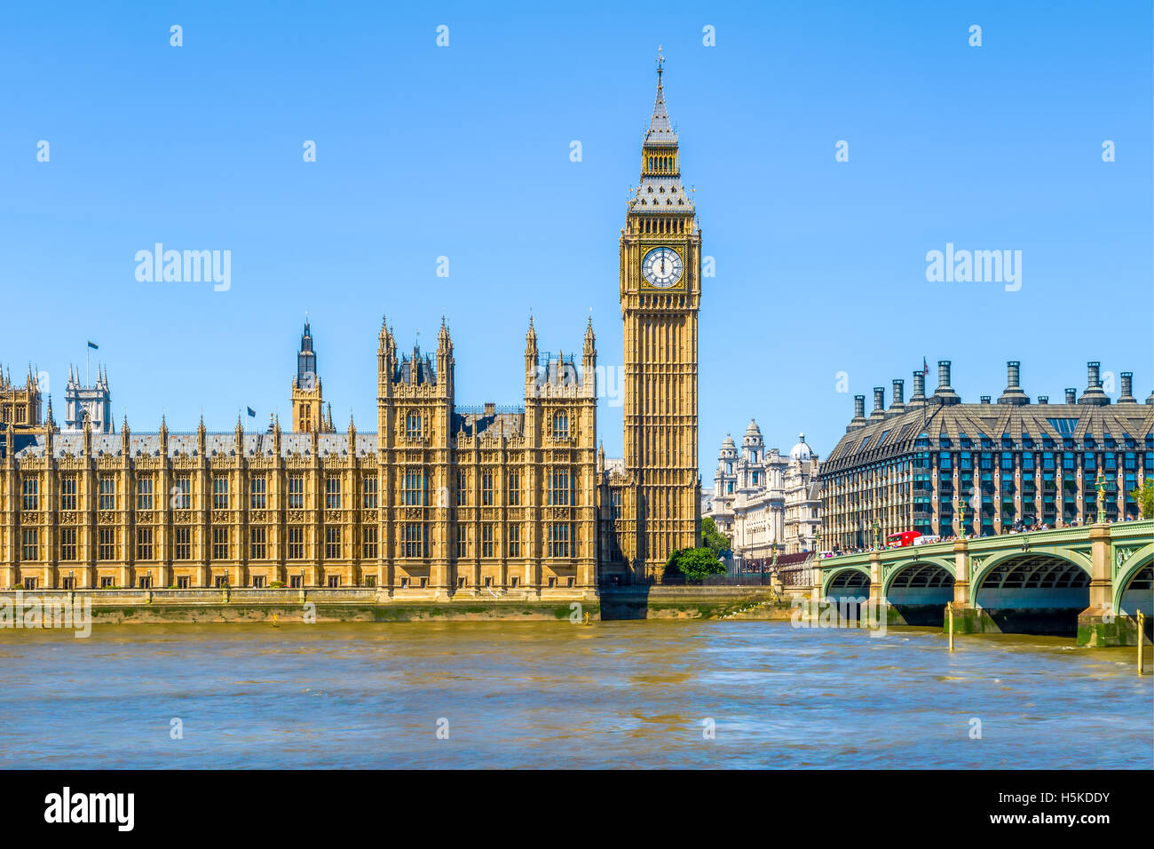 Big Ben und House of Parliament in London an einem wolkenlosen Tag Stockfoto