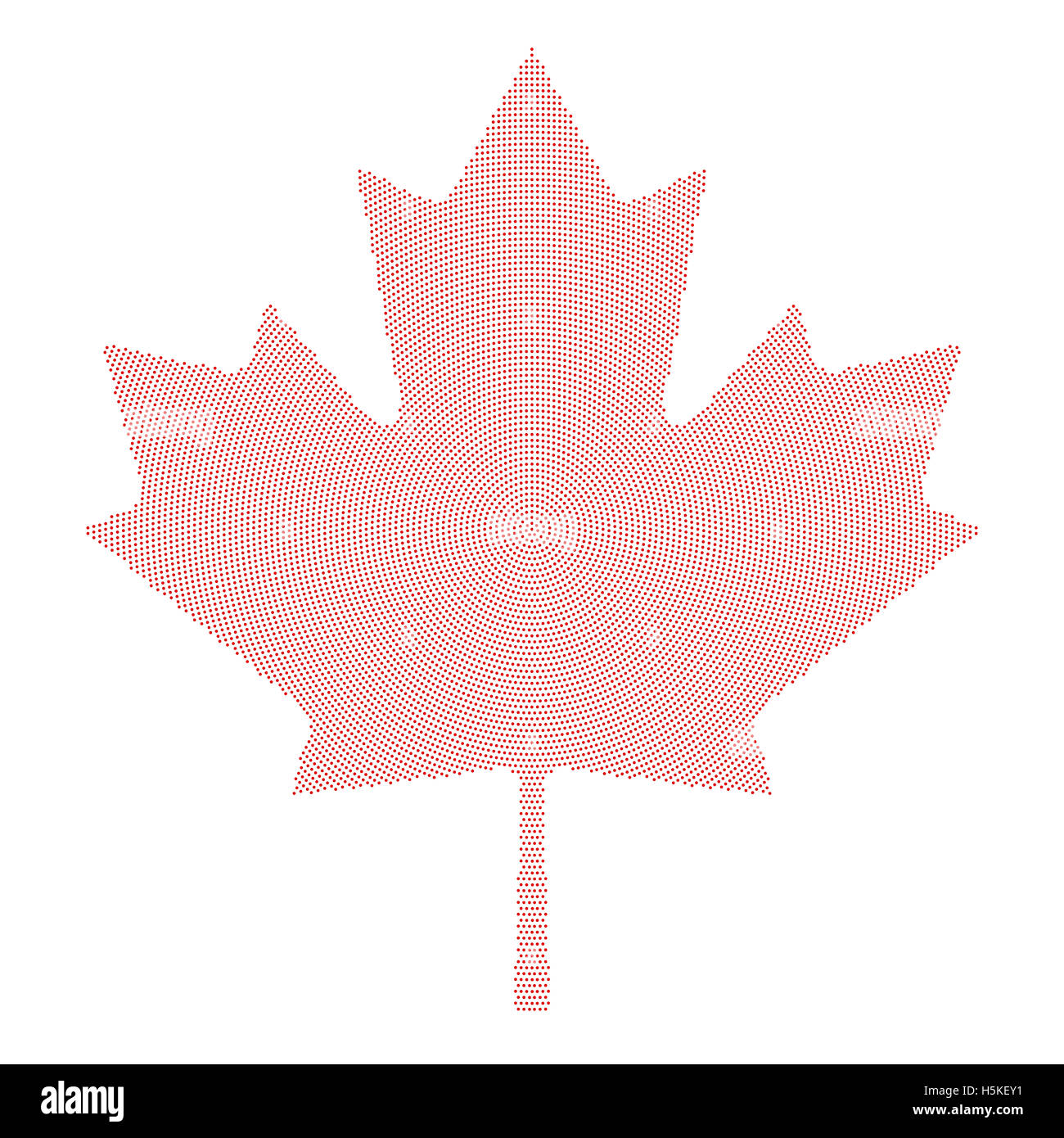 Maple Leaf Symbol rot radiale Punktmuster. Charakteristischen Blatt der Ahornbaum und nationales Sonderzeichen von Kanada. Durch Punkte gebildet. Stockfoto