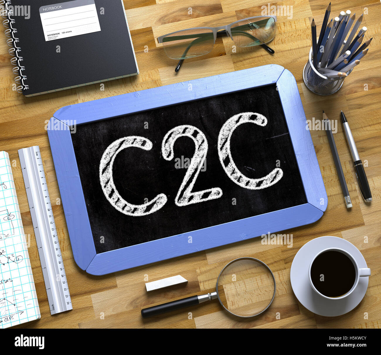 Kleine Tafel mit C2C-Konzept. 3D. Stockfoto