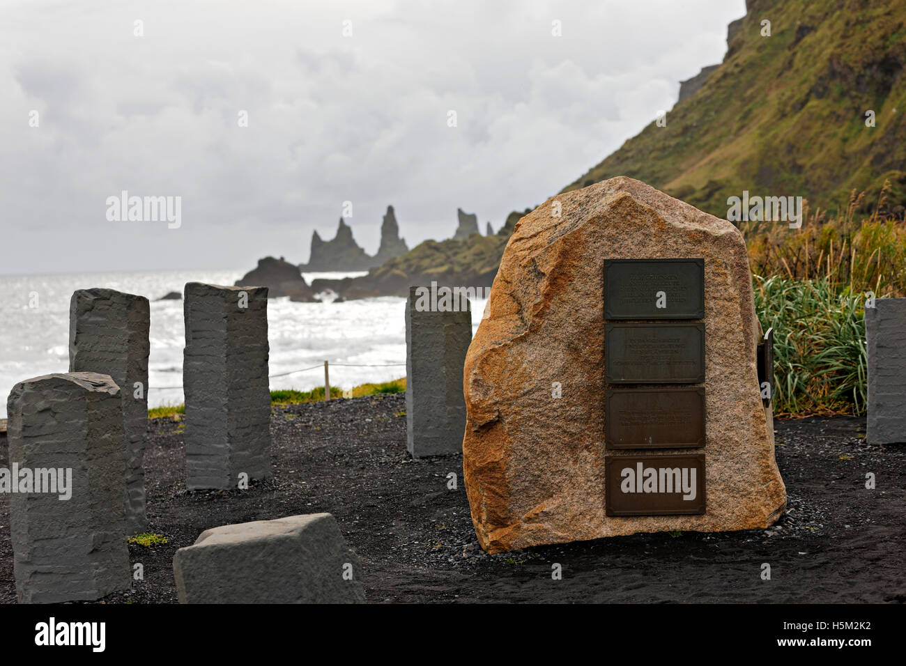 Deutsche Memorial, Mýrdalur, Süd-Ost-Island, Nordatlantik, Europa Stockfoto