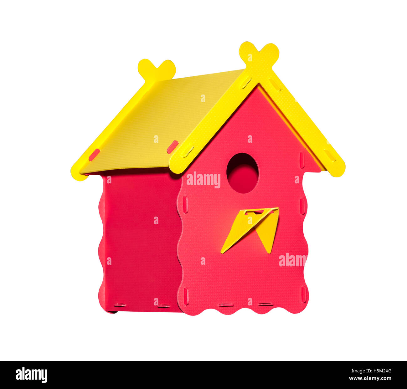Kunststoff Vogelhaus isoliert Stockfoto