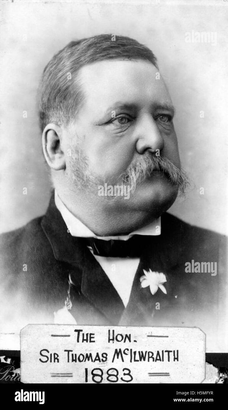 Ein Porträt des ehrenwerten Sir Thomas McIlwraith, gemalt 1883. McIlwraith war eine prominente politische Persönlichkeit in Queensland, bekannt für seine Beiträge zur Entwicklung und Regierungsführung des Staates. Stockfoto