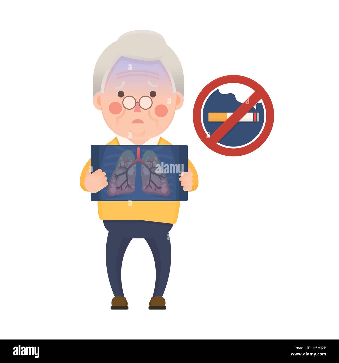 Vektor-Illustration von Alter Mann, hält Röntgenbild zeigt Lunge Lungenemphysem Problem und kein Rauchen Zeichen Stock Vektor
