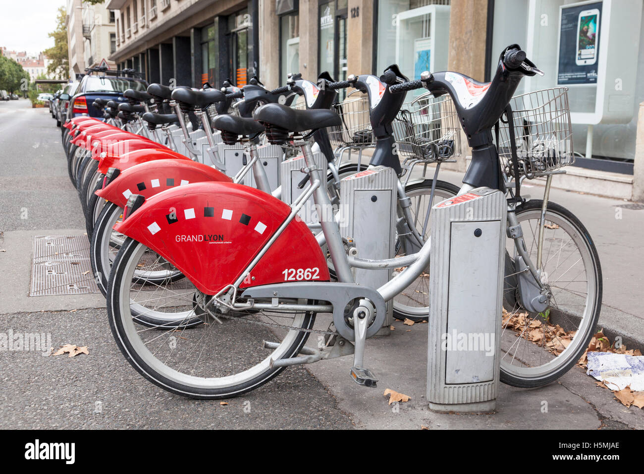 Vélo'V Verleih Fahrräder in Lyon, Frankreich Stockfoto