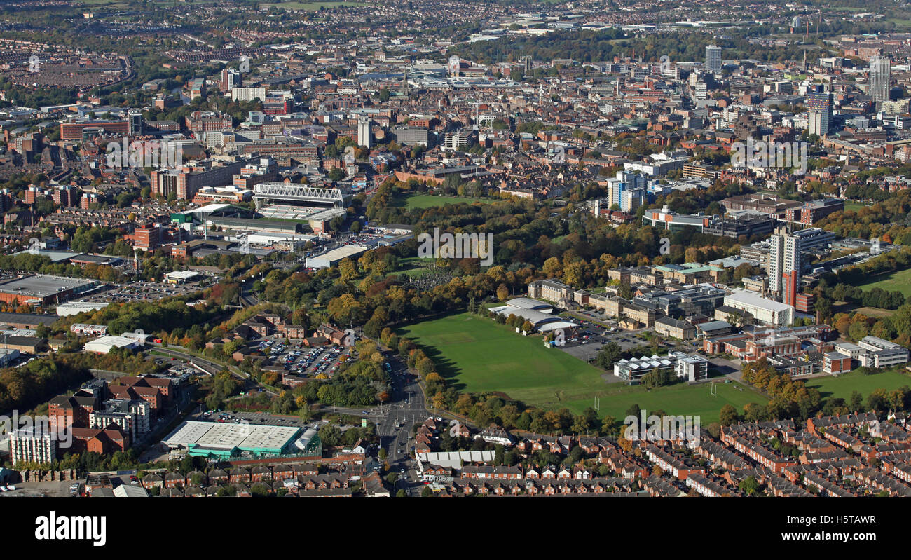 Blick auf die Skyline von Leicester, UK Stockfoto