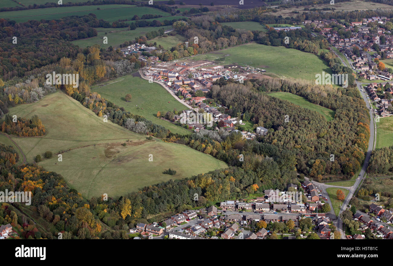 Luftaufnahme des Grünen Bandes Wohnsiedlung, Lancashire, UK Stockfoto
