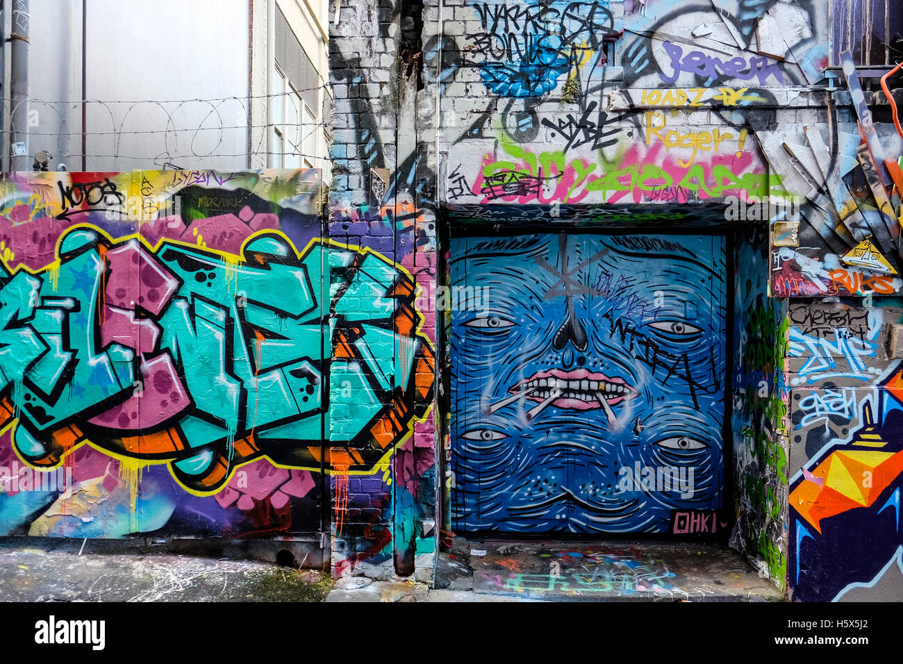 Graffiti und Street Art in Hosier Lane, Melbourne, Australien Stockfoto