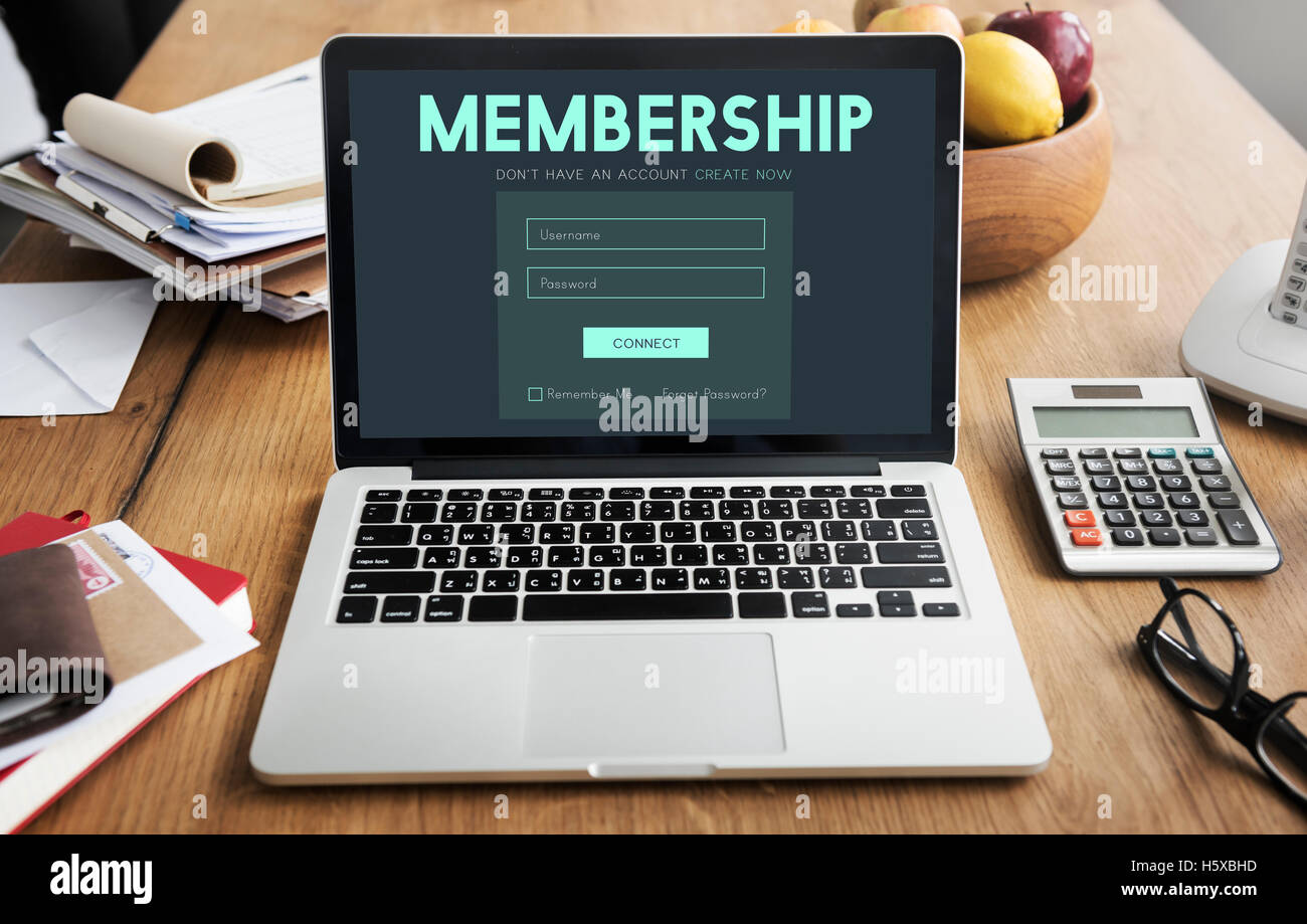 Mitglied anmelden Mitgliedschaft Benutzername Passwort Konzept Stockfoto