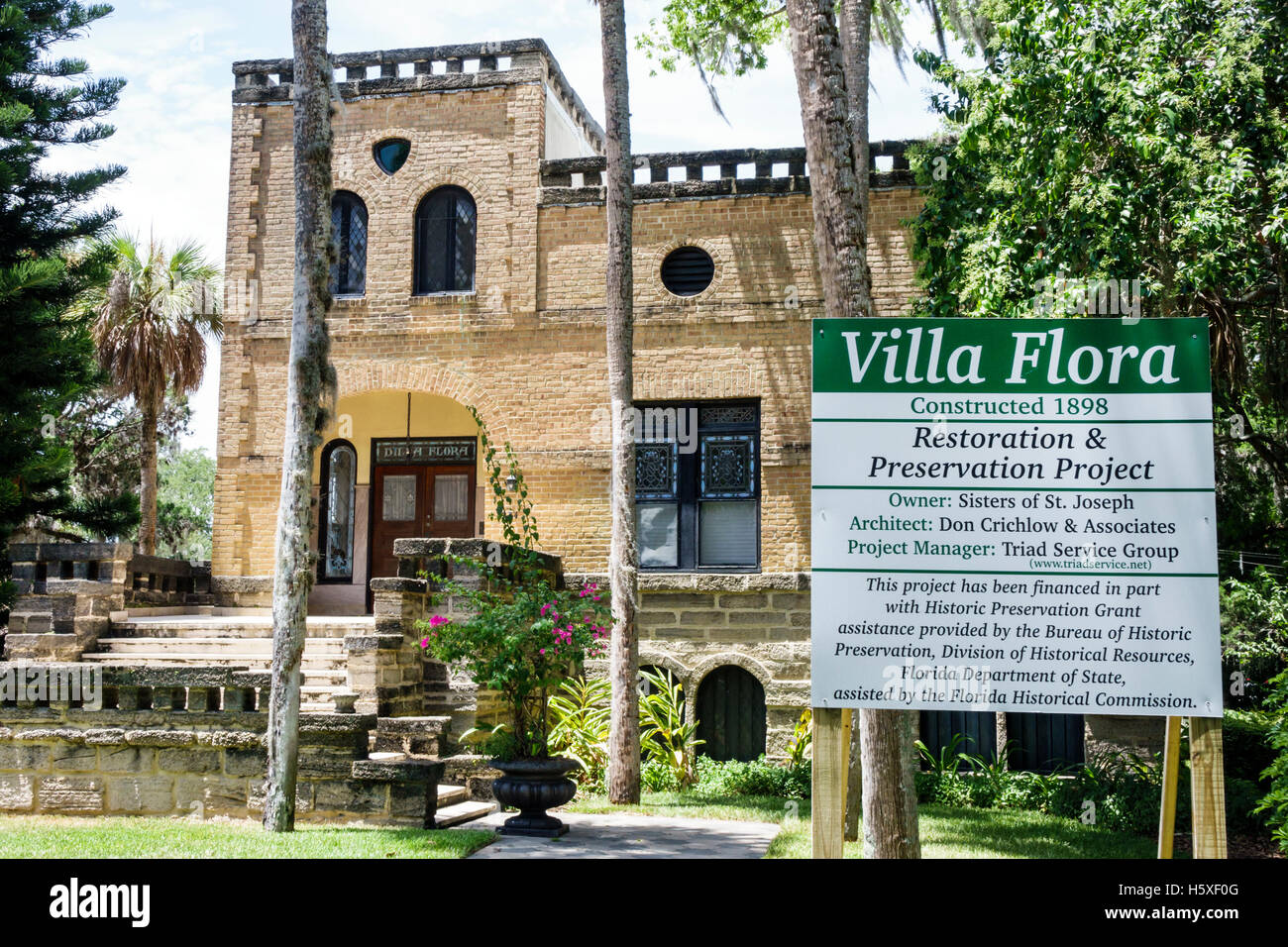 St. Saint Augustine Florida, Altstadt, St. George Street, Villa Flora, Restaurierungsprojekt, historisches Stipendium, Schild, maurische Wiedergeburt, FL160803046 Stockfoto