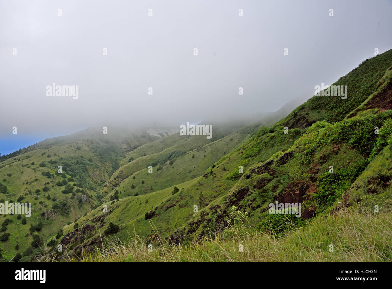 Niedrige Wolke über N.i.c.e Tal auf Green Mountain Ascension Island Stockfoto