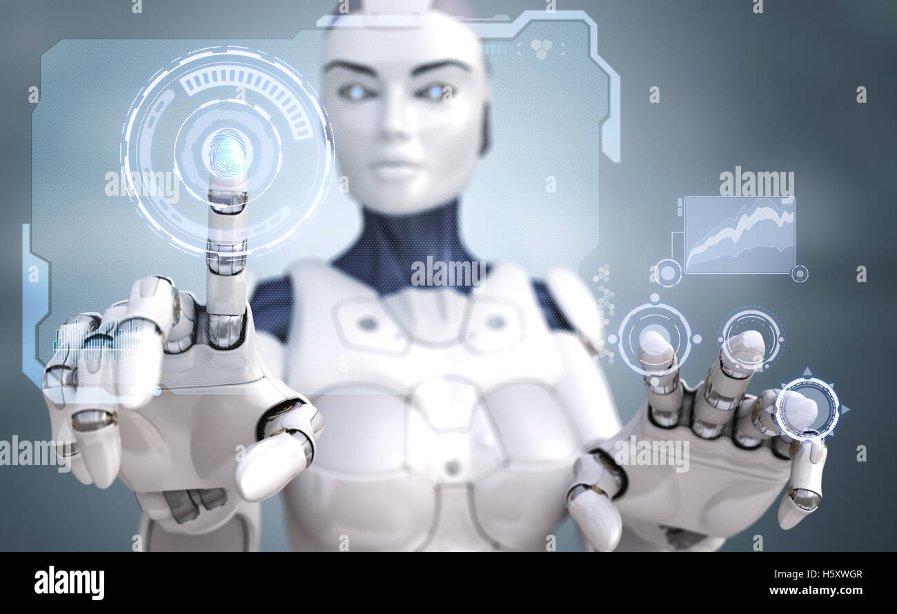 Roboter mit Sci-Fi-Schnittstelle arbeiten Stockfoto