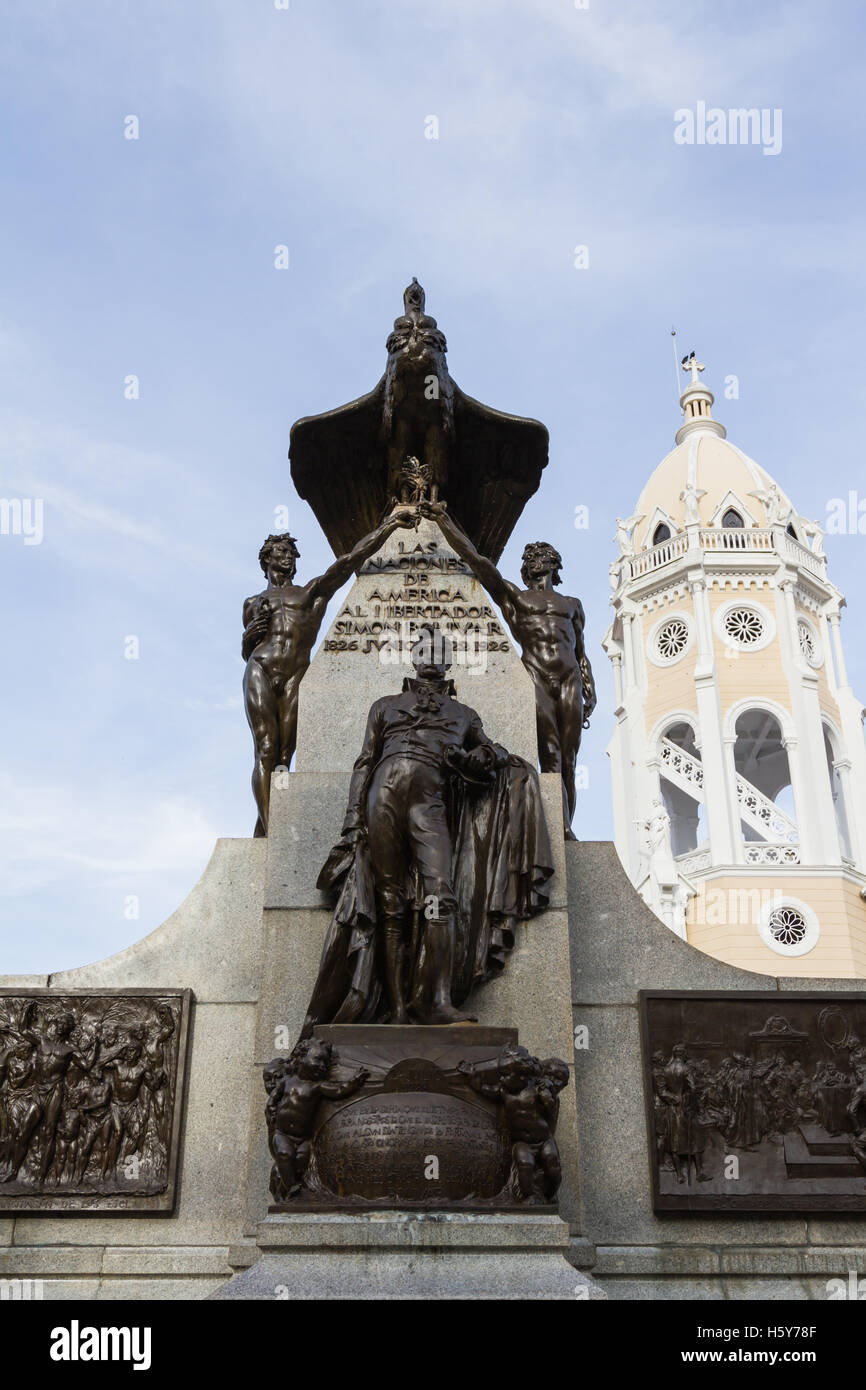 Panama City, Panama - Juni 08: Statue von Simon Bolivar im Abschnitt "Casco Viejo" der Stadt. 8. Juni 2016, Panama City, Panama. Stockfoto