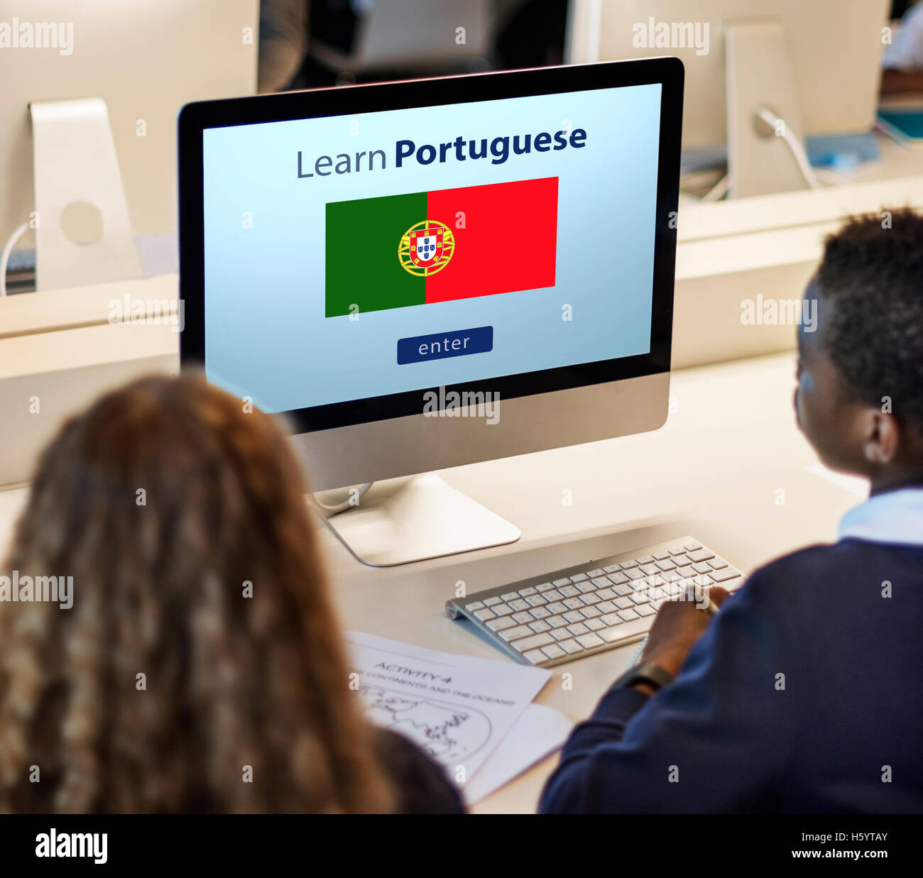 Lernen Sie Portugiesisch Online-Bildungskonzept Stockfoto
