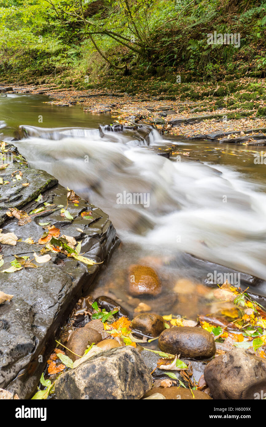 Fluss Brock Wehr unten Brock Stockfoto