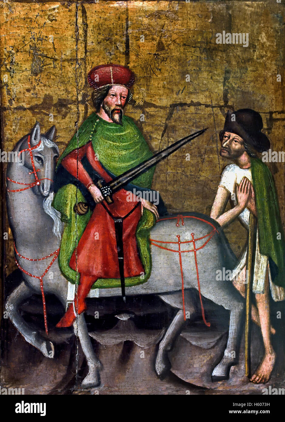 Der Heilige Martin Teilt seine Mantel Mit Einem Bettler - Aktien Saint Martin seinen Mantel mit einem Bettler 14. Jahrhundert Bohmisch - böhmischen Deutsch Deutschland Stockfoto
