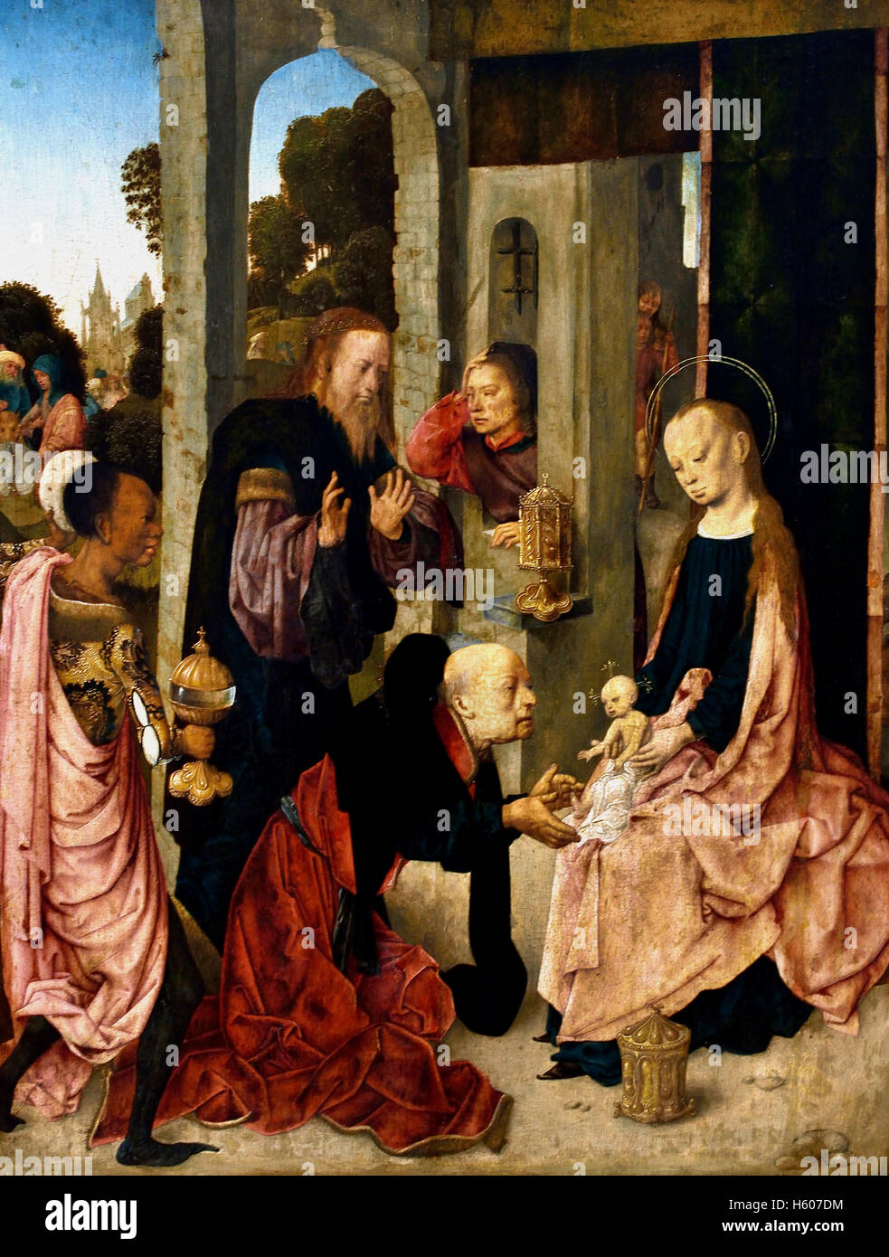 Die Anbetung der Könige von The Master Jungfrau inter Virgenes war ein Norden niederländische Maler und Designer der Holzschnitte in Delft zwischen 1483 und 1498 Niederlande aktiv Stockfoto