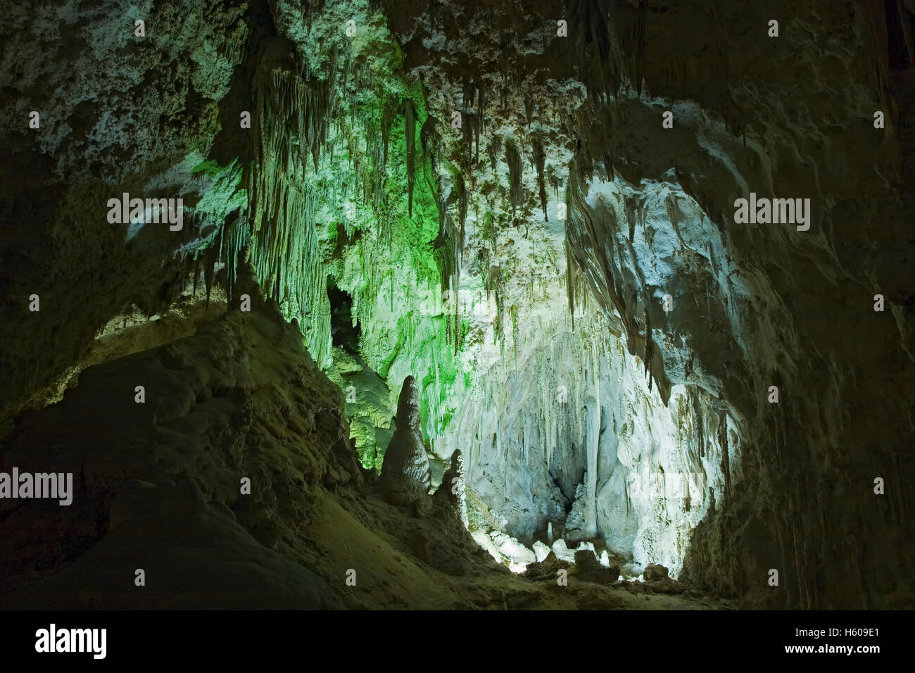 Höhle, Stalaktiten und Stalagmiten, großes Zimmer, Carlsbad Caverns National Park, New-Mexico USA Stockfoto