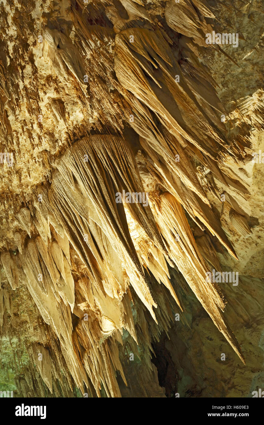 Der Kronleuchter (Vorhänge), großes Zimmer, Carlsbad Caverns National Park, New Mexico, Vereinigte Staaten Stockfoto