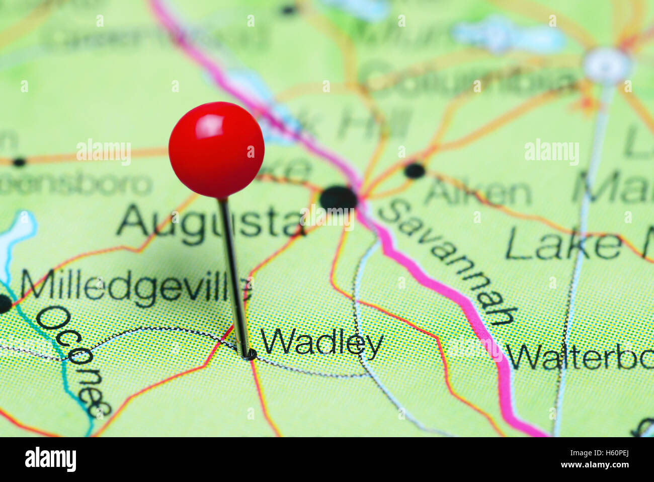 Wadley, fixiert auf einer Karte von Georgia, USA Stockfoto