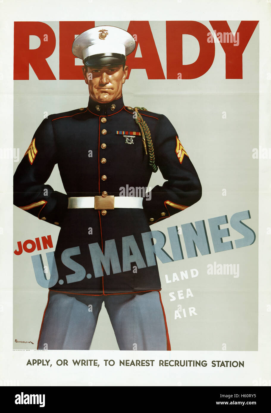 Bereit, Join US Marinen, USA Rekrutierung Plakat während des zweiten Weltkriegs, USA, 1942 Stockfoto