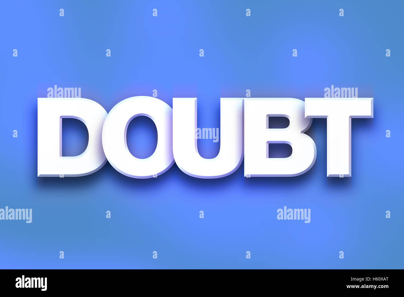 Das Wort "Zweifel" in weißen 3D-Buchstaben auf einen farbigen Hintergrund Konzept und Thema geschrieben. Stockfoto