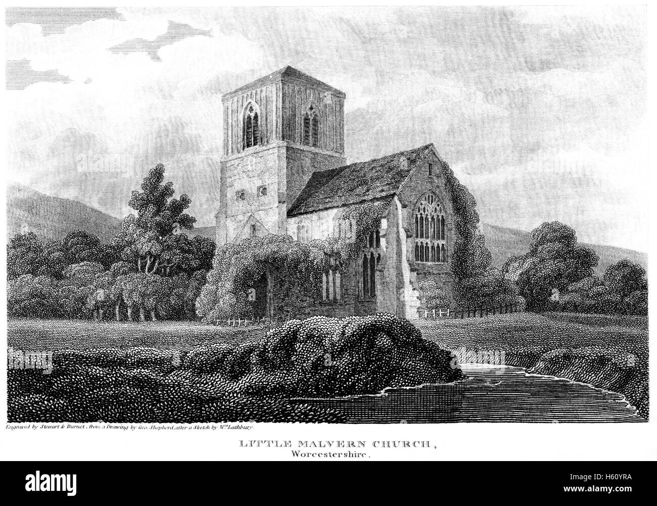 Eine Gravur der Malvern Kirchlein gescannt Worcestershire in hoher Auflösung aus einem Buch, gedruckt im Jahre 1812. Stockfoto