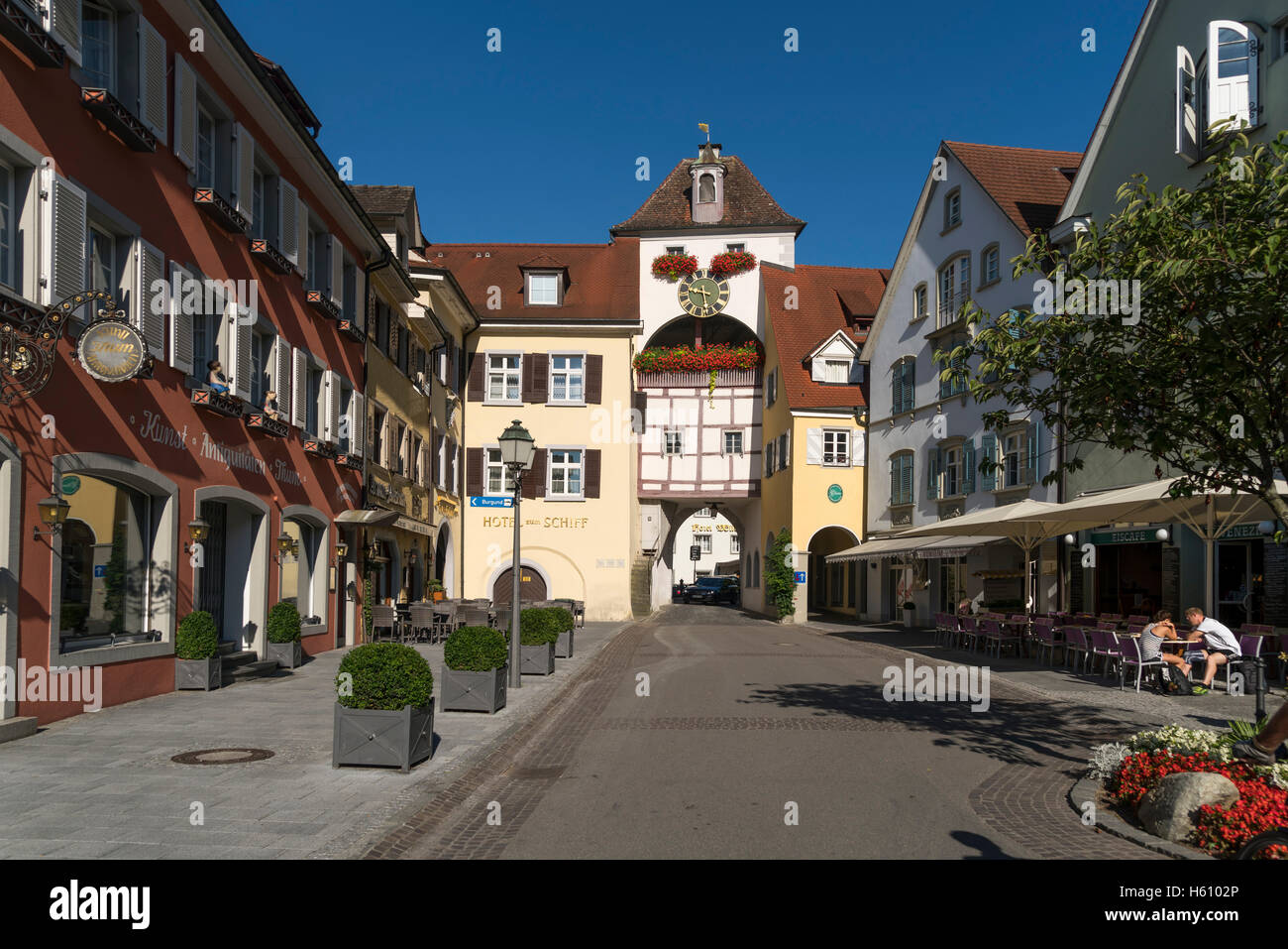 mittelalterliche Stadttor Unterstadttor in Meersburg am Bodensee, Baden-Württemberg, Deutschland, Stockfoto