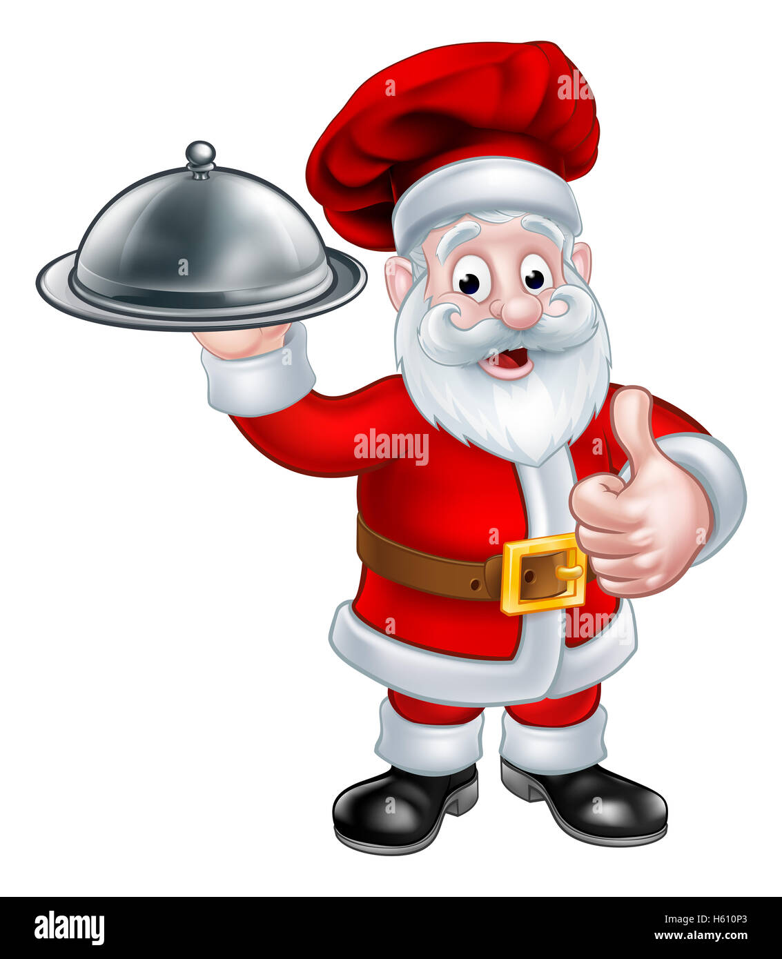 Santa Weihnachten Koch Cartoon Figur Geben Einen Daumen Nach Oben Und Halten Einen Teller Mit Essen Stockfotografie Alamy