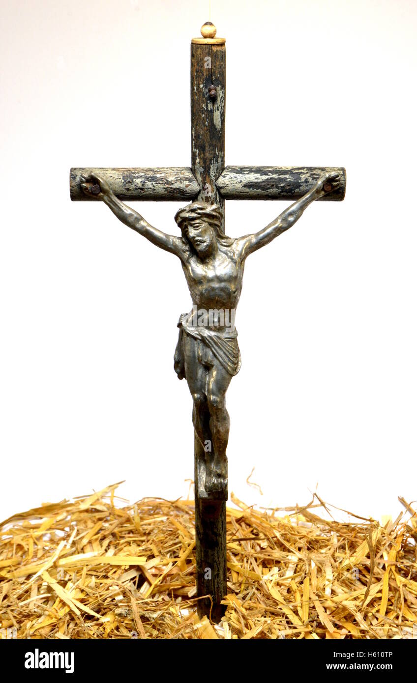 Herrn Jésus am Kreuz mit dem Stroh. Stockfoto