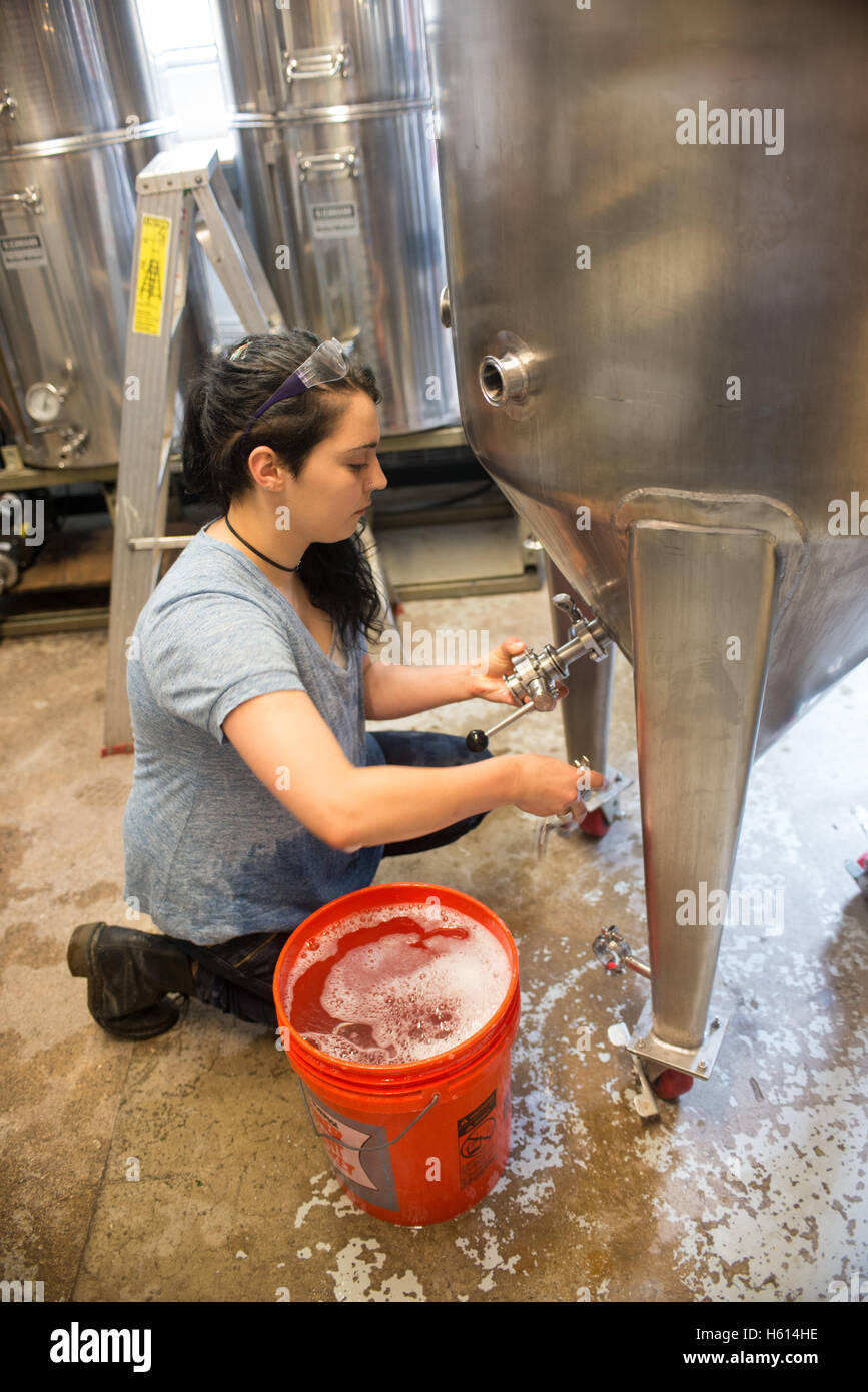 Frau Bier brauen Maschine vorbereiten Stockfoto