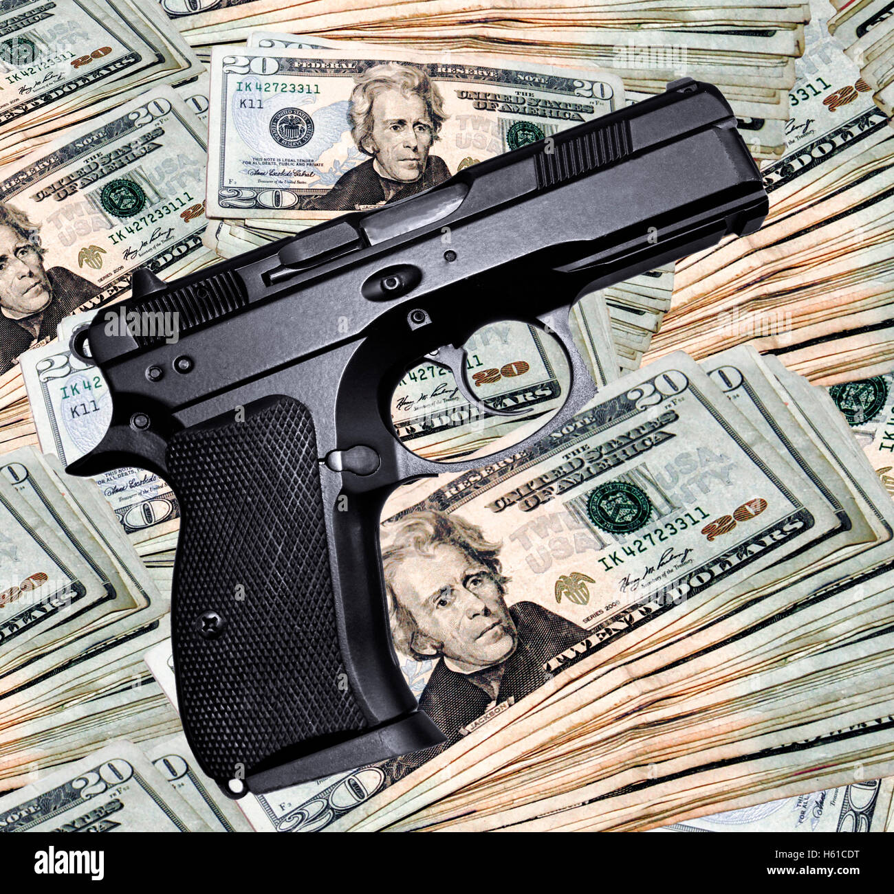 Pistole & Geld Stockfoto