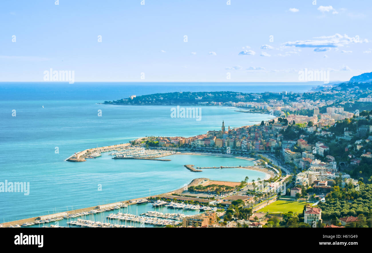 Menton, auch genannt die Perle von Frankreich, liegt am Mittelmeer an der Französisch-italienischen Grenze entfernt. Stockfoto